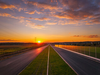 A beautiful sunset over the new highway in Poland.
