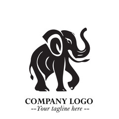 Majestic Elephant Logo Symbol in Black on White Background with Elegant Minimalist Modern Design