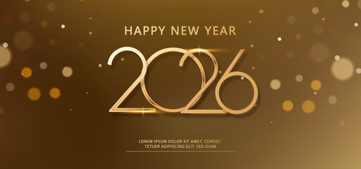 Luxury 2026 gold glowing numbers. Festive elegant holiday background for New Year design banner