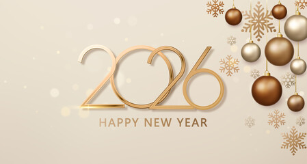 Elegant 2026 gold numbers. Luxury festive background. Shiny New Year greeting card