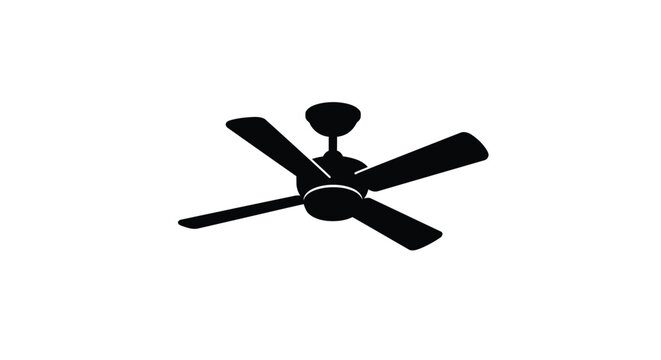 Simple black silhouette of a ceiling fan with four blades displayed