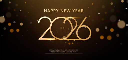 2026 golden numbers. Elegant luxury New Year design on dark background. Festive greeting card