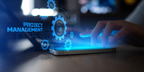Project Management Workflow and Planning Tools on Digital Touch Interface.