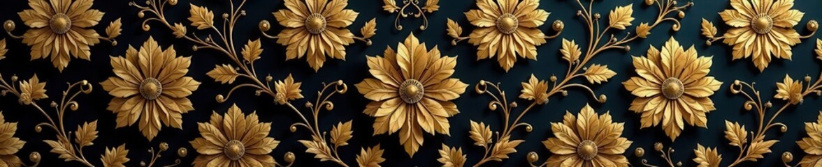 Intricate gold floral pattern, seamless luxury wallpaper design , gold leaf, metallic