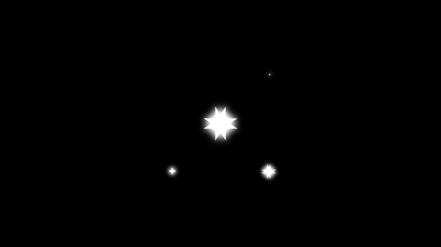 Shiny glowing stars, fairy twinkle stars on black screen, cosmic starry sky with twinkling stars, shine effect sprite sheet for motion design, sparkling twinkle stars glittering stars. 4k video