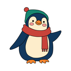 Clipart flat illustration of a cute penguin wearing red scarf winter vector