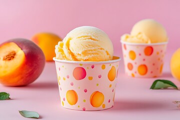 Ice cream scoop on Colorful paper cup, Peach flavor