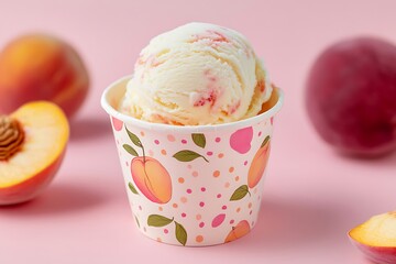 Ice cream scoop on Colorful paper cup, Peach flavor