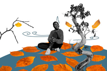 Composite trend artwork 3D sketch image collage of autumn fallen leaves season weather outdoors...