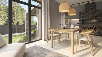 Modern style conceptual interior room veranda 3d illustration