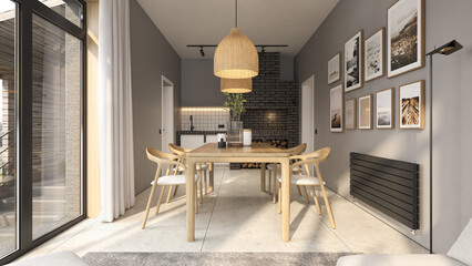 Modern style conceptual interior room veranda 3d illustration