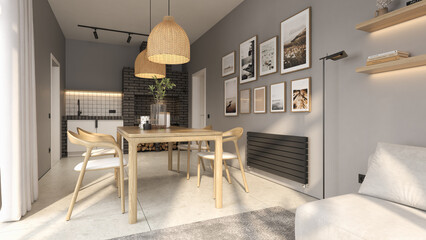 Modern style conceptual interior room veranda 3d illustration