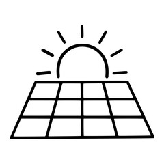 Handmade Outline solar panel with rising sun clean renewable energy concept vector