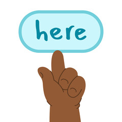 Black hand of child index pointing up gesture. Vector illustration