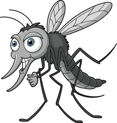 Funny cartoon mosquito illustration, insect character with big eyes, vector pest design, humorous bug art, flying animal, summer nature conceptFunny cartoon mosquito illustration, 