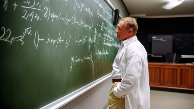 Enlightening Concepts: Physics Professor Teaching Relativity Theories in Morning Sunlight with Ethereal Atmosphere and Environmental Elements