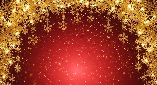Classic holiday background with gold snowflake garlands