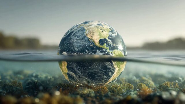 fictional planet earth floats in water environment concept animation