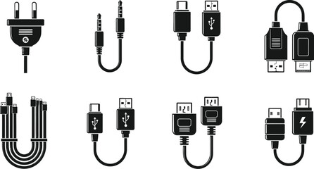 Different types of connector cables usb hdmi power audio vector