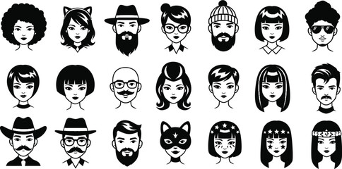 Set of diverse avatar vector illustration people face portraits