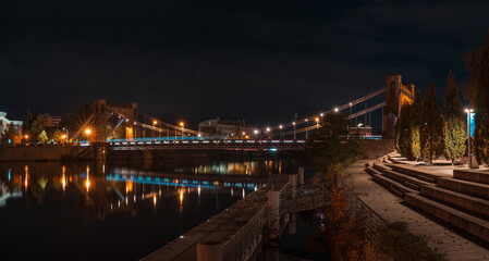 Wrocław, Noc, Światła, podróż, architektura miejska, długi czas ekspozycji, mosty, Night, Lights, travel, urban architecture, long exposure, bridges, fontanna, fountain, bridge,