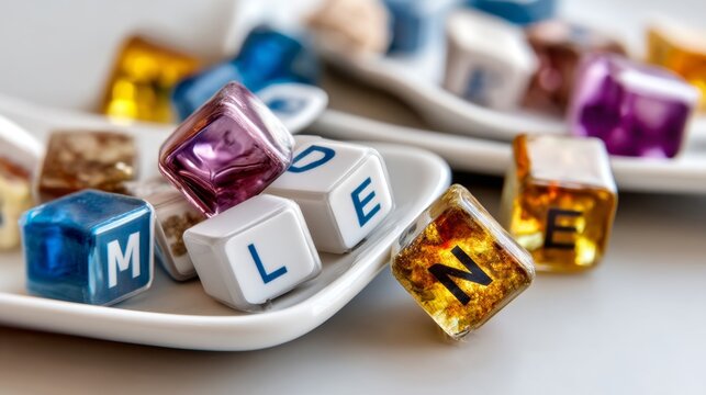 Ethereal Glow of Periodic Table Elements on Lab Material, Illuminated by Natural Light - Overhead Shot with Dreamy Focus and Dramatic Composition