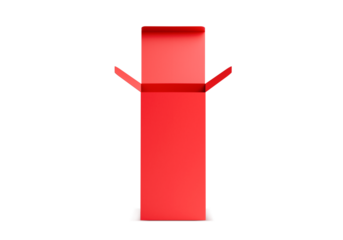 Open red Cardboard box, transparent background