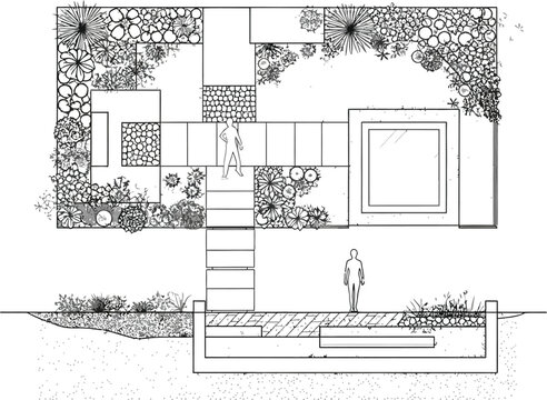 Landscape architecture plan with garden and pool design