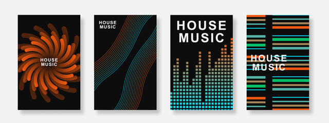Music poster background set. Minimalist template with  gradient geometric design. Suitable for music festival, party, flyer, club and social media banner. Vector