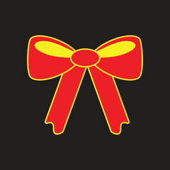 Red Bow Vector with Yellow Accents – Festive Ribbon Icon for Gift, Fashion, and Holiday Designs