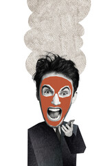 Vertical photo collage of angry man business problem scream phone dictatorship workaholic tiredness isolated on painted background