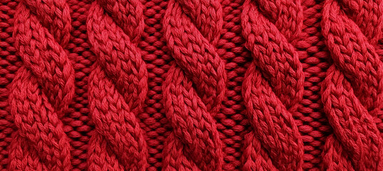 Close-up of a beautifully knitted red wool pattern, showcasing intricate textures and craft details.