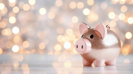 Savings Harmony: A charming piggy bank on a bokeh background invites a sense of financial stability and the joy of saving. It evokes feelings of prosperity and security.