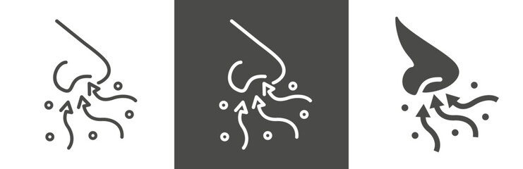 flat and linear set icons, nose icon, sense smell, odour scent, simple symbols on white and black background - editable stroke vector illustration