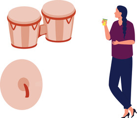 The girl enjoying drink and seeing bongo durms