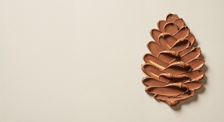 Minimalist pinecone sculpted from brown cream on beige background