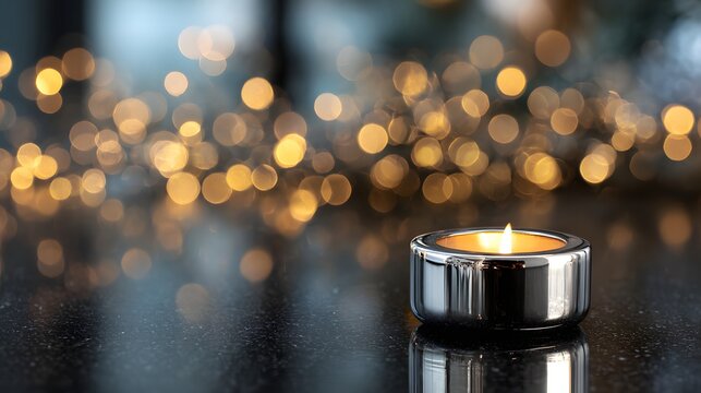 Glaswindlicht mit Kerze und Bokehlichtern
