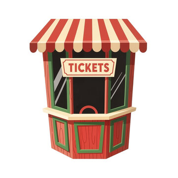 A festive ticket booth with a striped awning for selling entries to holiday raffles, prize draws, and events for a Christmas Lottery.