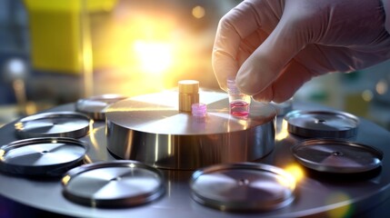 Laboratory Assistant Performing Centrifugation at Golden Hour with Motion Blur.