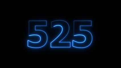 Abstract beautiful blue neon 525 number illustration background. Glowing neon countdown number icon background 4k.