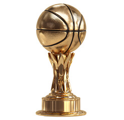  a borderless, gold trophy with a basketball theme, on a transparent background.