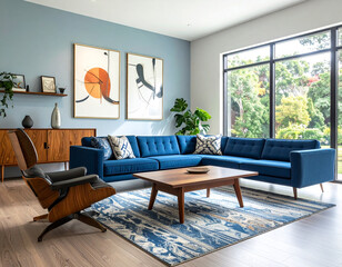 Fototapeta premium Modern living room design home interior photography contemporary wide-angle comfort and style