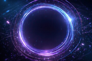Circular luminescent energy field with shimmering lines and light particles, against a black backdrop