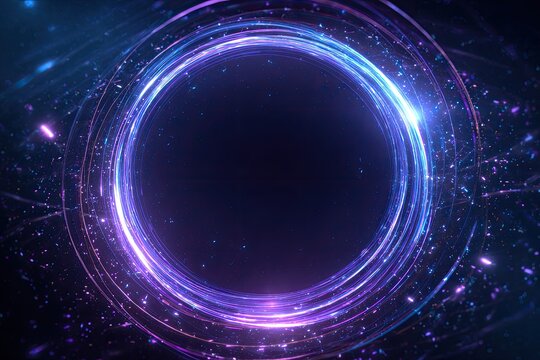 Circular luminescent energy field with shimmering lines and light particles, against a black backdrop