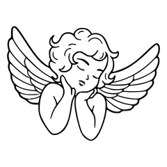 sleeping cherub angel line art icon - mythology outline graphic