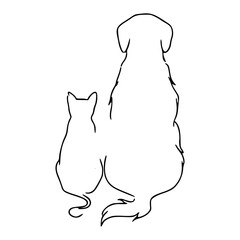 dog and cat sitting together minimalist line art vector
