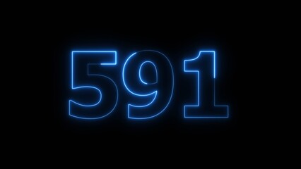 Abstract beautiful blue neon 591 number illustration background. Glowing neon countdown number icon background 4k.