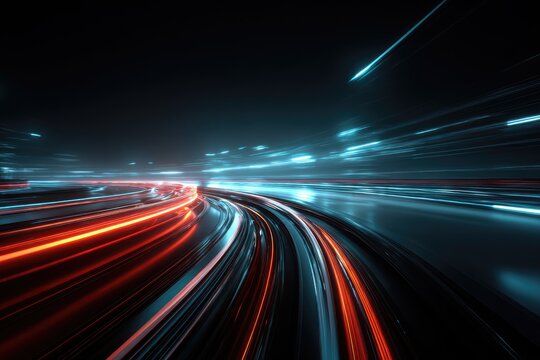 Abstract futuristic nighttime view with streaks of neon lights