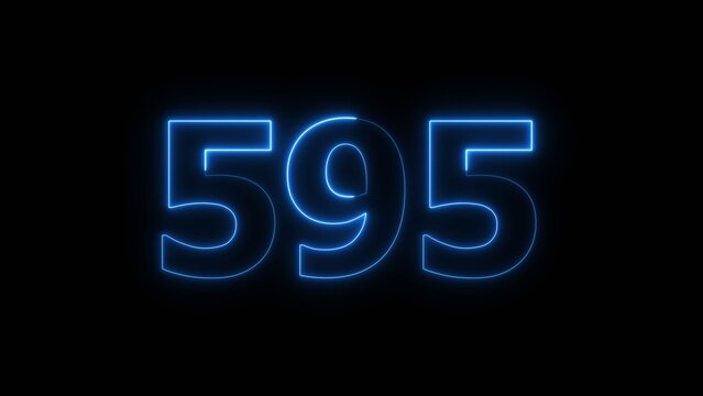 Abstract beautiful blue neon 595 number illustration background. Glowing neon countdown number icon background 4k.