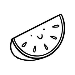 outline drawing of a cheerful watermelon wedge